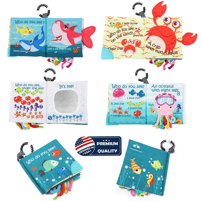 Bebe Mondo Fish Baby Books Toys, Touch Feel Cloth Crinkle Books for Babies,Baby Infant Toys 0-6, 6-12, 12-18 Months,Early Learning Education Toys,Shower Baby Gifts for Boys Girls,Teething,Mirror,Shark Ocean Book - Image 2